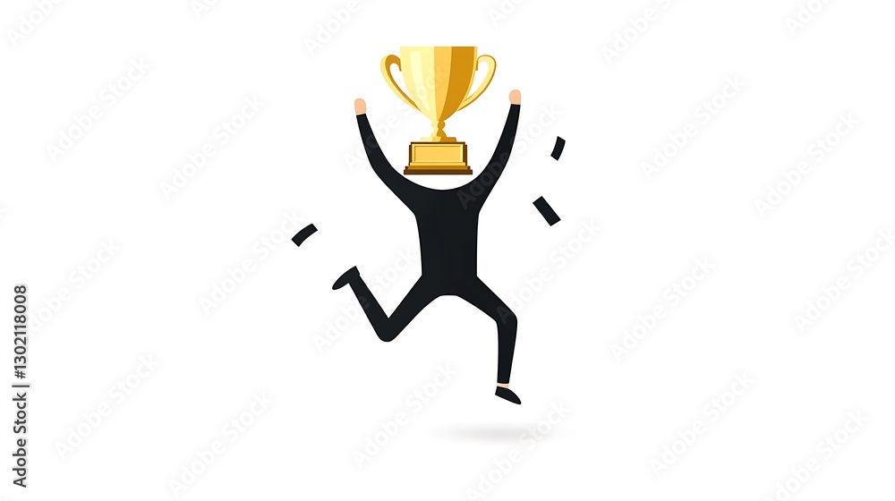 A person celebrating holding a golden trophy of a winner A person celebrating holding a golden trophy of a winner