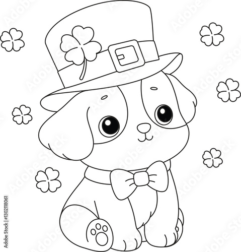 St Patrick's Day Dog Wearing Hat Coloring Page for Kids