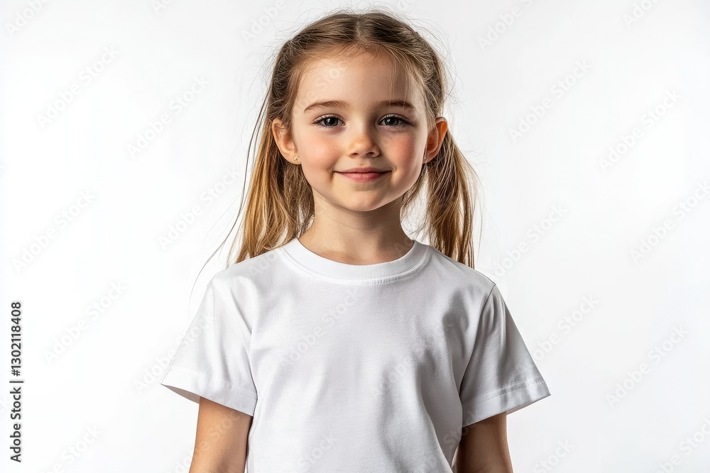 Flawless Image of Little Girl in a White Blank Tshirt Isolated on a White Background Flawless Image of Little Girl in a White Blank Tshirt Isolated on a White Background