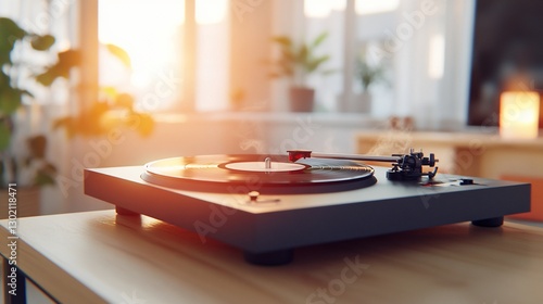 Wallpaper Mural Vinyl record playing on turntable in sunlit room Torontodigital.ca