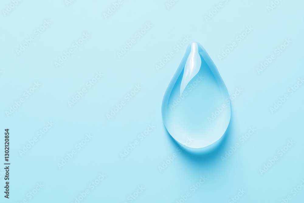 A single large transparent water droplet on a blue surface A single large transparent water droplet on a blue surface