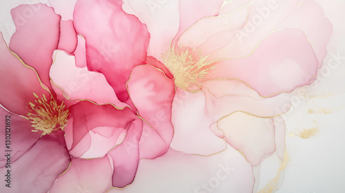 Close-Up of Hand-Painted Watercolor Peony Petals