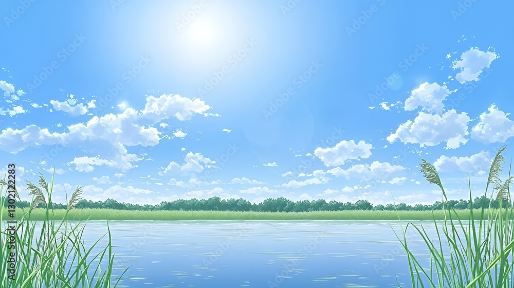 Summer Lake Landscape Under a Bright Sunny Sky Summer Lake Landscape Under a Bright Sunny Sky