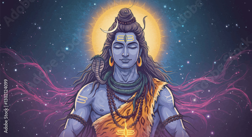 Majestic Vector Illustration of Lord Shiva in Meditation