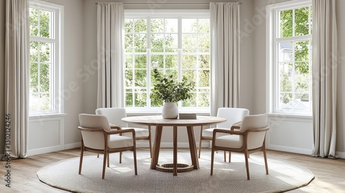 White room with a table and chairs