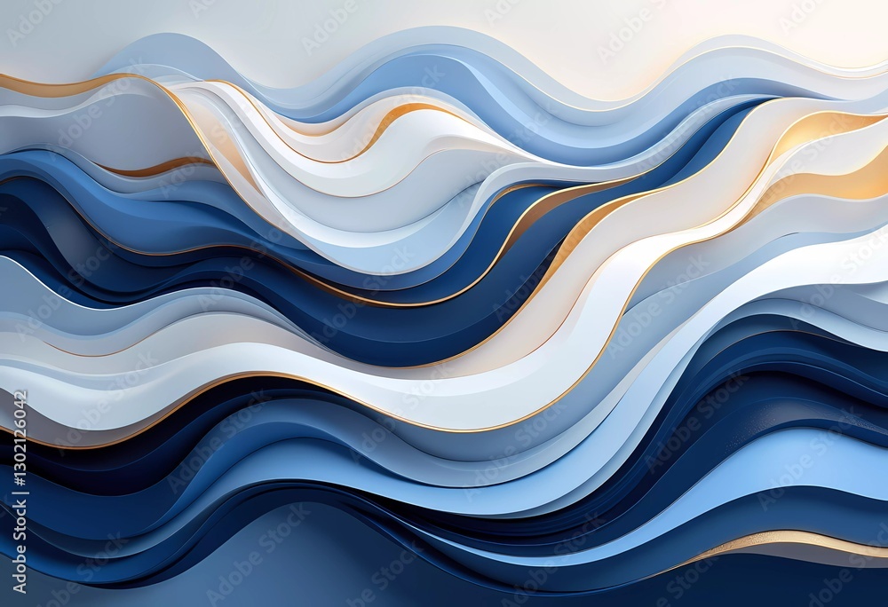 Fototapeta premium Abstract Artistic Blue and White Waves with Golden Accents