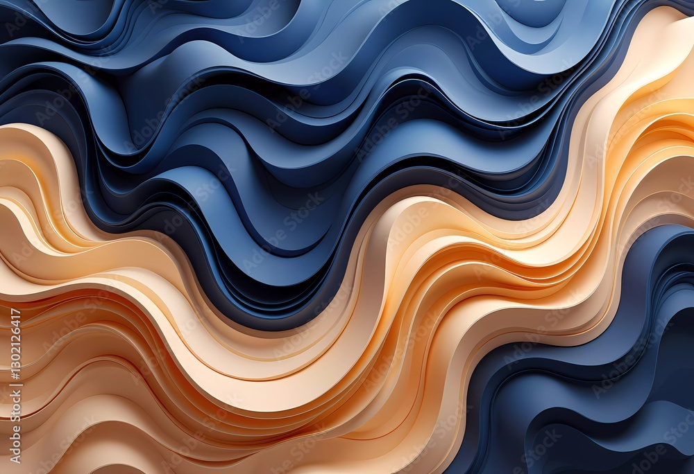 Fototapeta premium Abstract Artistic Blue and White Waves with Golden Accents