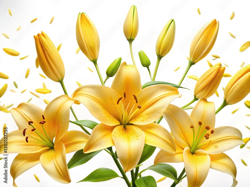 Obraz premium Elegant Lily & Rose Arrangement: White Shiplap Background Stock Photo