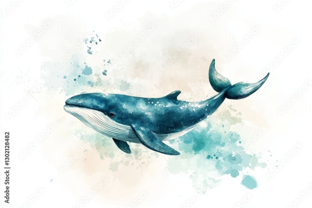 Obraz premium Serene Watercolor Whale: A Gentle Giant in Teal Hues
