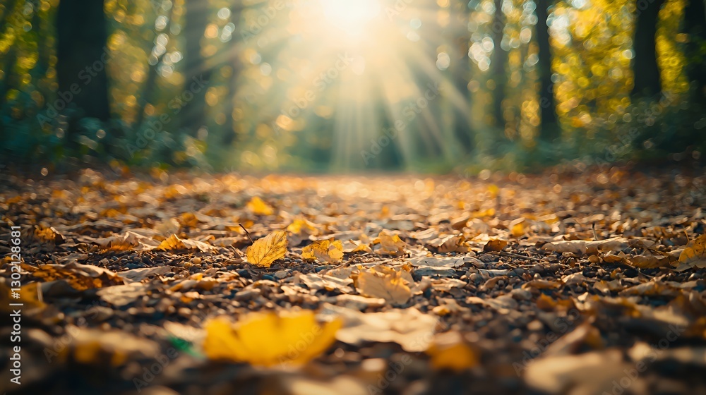 Obraz premium Sunlit Autumn Forest Path with Golden Leaves