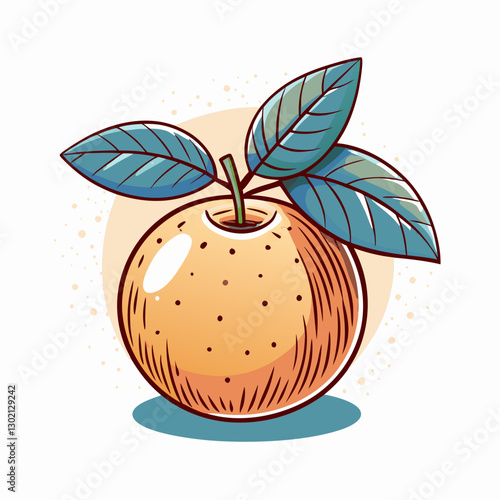 Illustration of a ripe orange with green leaves