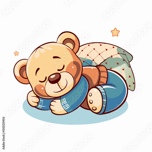 Sleeping teddy bear cuddling blanket