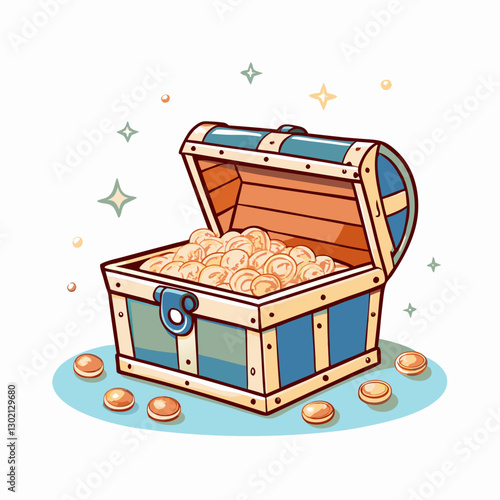 Treasure chest overflowing with coins against a colorful background