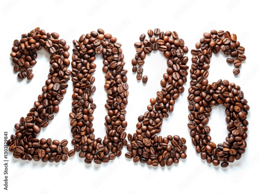 Happy New Year 2026: Coffee Bean Number Flat Lay Food Art Happy New Year 2026: Coffee Bean Number Flat Lay Food Art