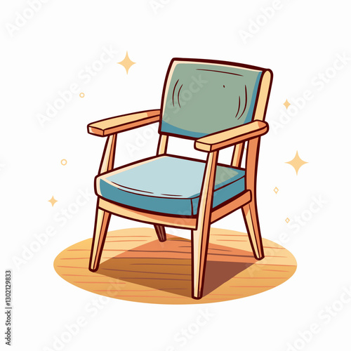 Stylish wooden chair with blue cushion on wooden floor