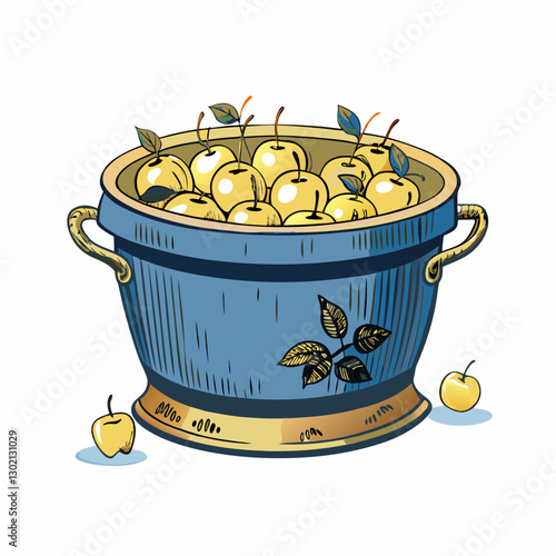Vintage bucket filled with yellow apples