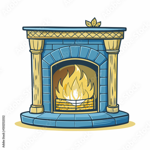 Stylized fireplace with flames in a cozy design