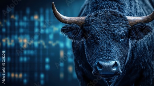 Bull with horns is staring at the camera