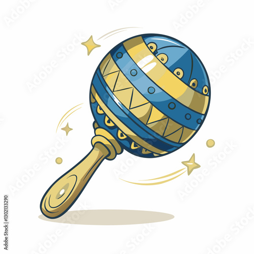 Colorful maraca with sparkles and decorative patterns
