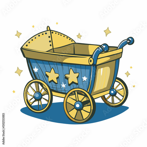 Colorful baby carriage with stars and decorative design