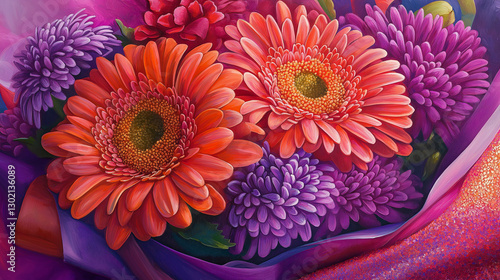 Close-up of a radiant gerbera and chrysanthemum