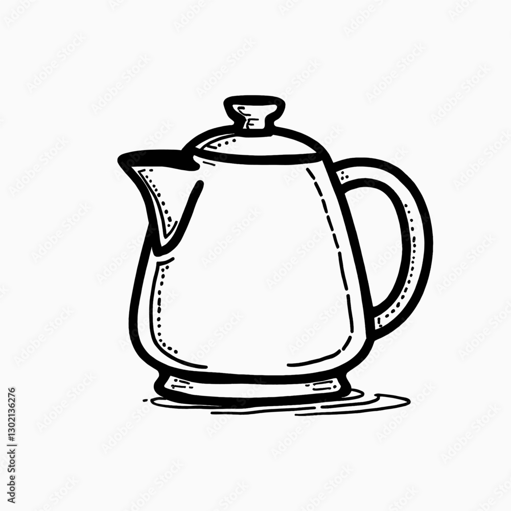 Obraz premium Black and white illustration of a teapot with transparent background