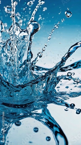 Wallpaper Mural A stunning capture of clear blue water splashing, showcasing the beauty and vitality of moving water droplets. Perfect for advertisements and publications related to nature and purity. Torontodigital.ca