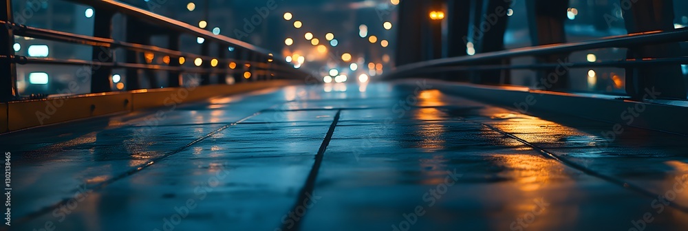 Night City Bridge Walkway Illuminated Lights Reflecting Night City Bridge Walkway Illuminated Lights Reflecting