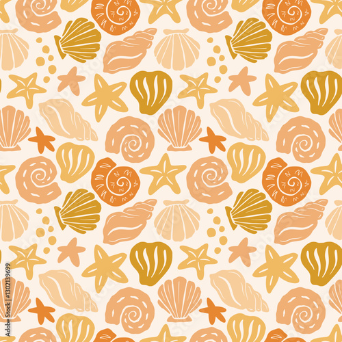 Coastal Boho Wave Pattern. Sea Coral Shape Background. Abstract Seashell Texture Ornament. Underwater Vector Seamless Pattern. Organic Summer Ocean Print for Textile, Wrapping Paper. Tropical Bg.