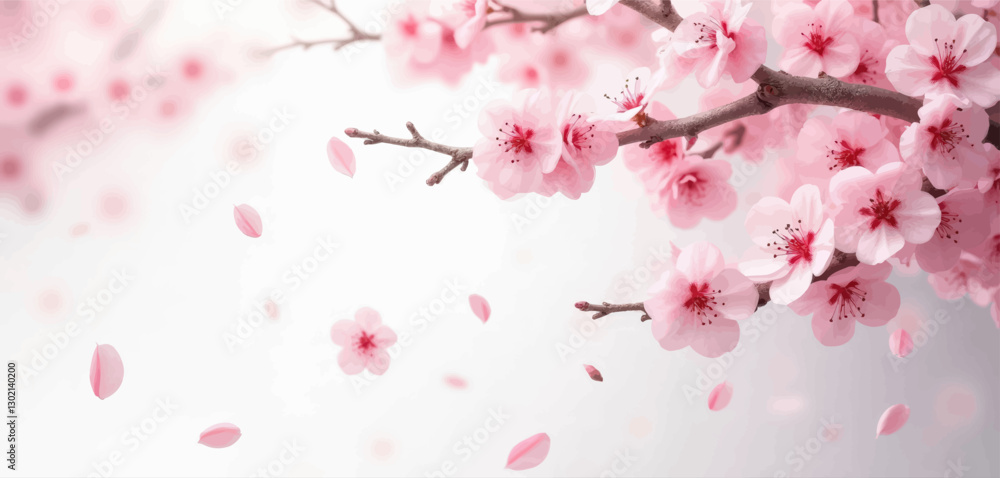Cherry blossoms on branches with falling petals, transparent background Cherry blossoms on branches with falling petals, transparent background