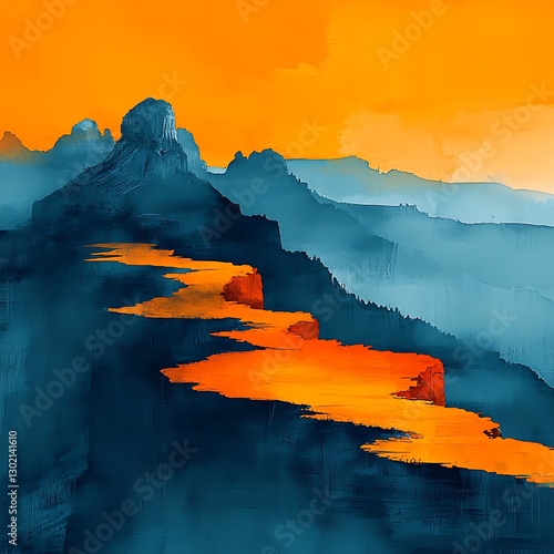 Canyon Sunset, Abstract Landscape Painting