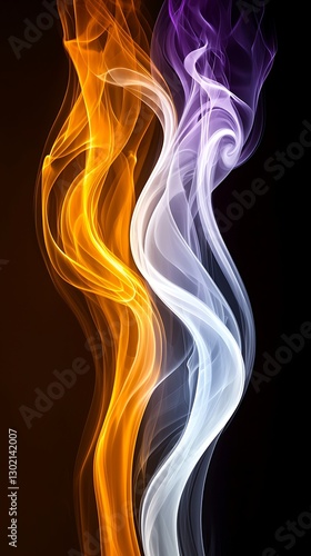 Fiery, icy smoke swirls on dark backdrop