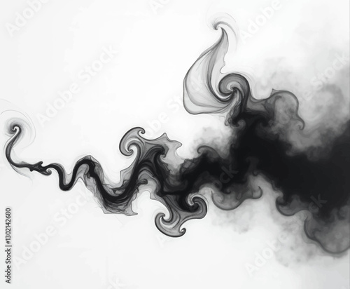 Flowing Black Ink Abstract with Transparent Background