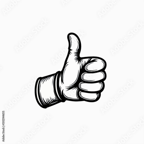 Hand gesture with thumbs up, black and white sketch
