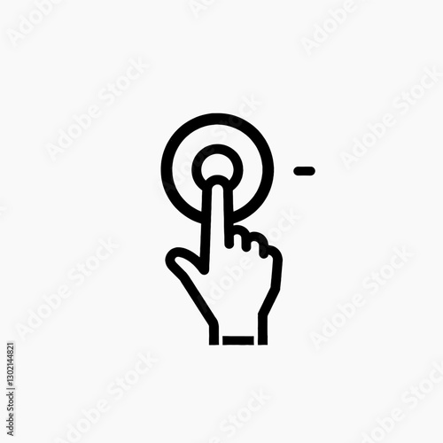 Hand touching circular button with minus symbol, transparent background