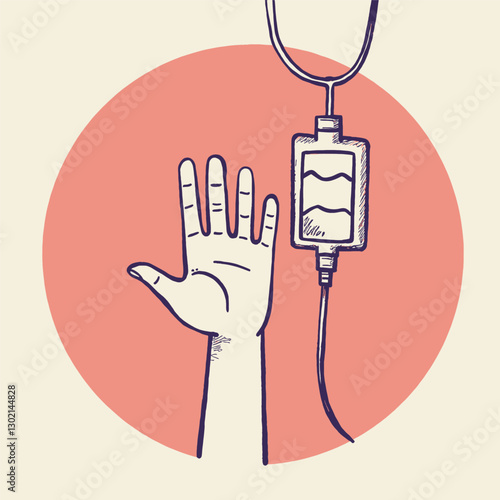 Hand with IV Drip Illustration, transparent background