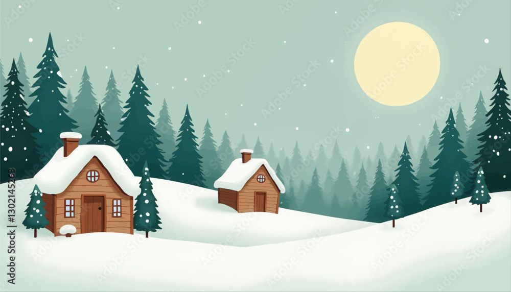 Illustration of a winter scene with snowy houses and trees with transparent background Illustration of a winter scene with snowy houses and trees with transparent background