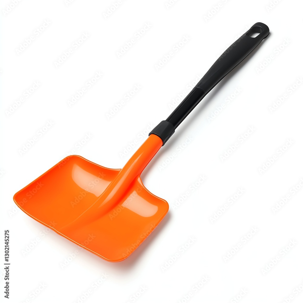 Orange plastic shovel with a black handle, isolated on a white background. Orange plastic shovel with a black handle, isolated on a white background.