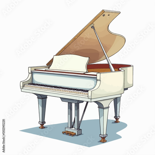Illustration of a white grand piano with transparent background