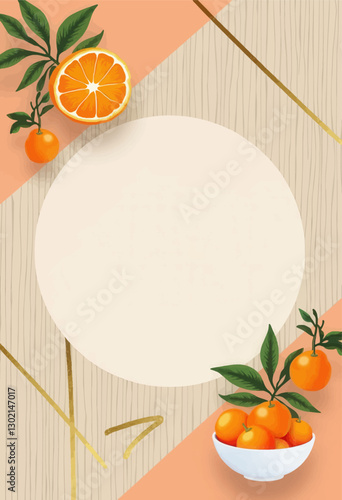 Oranges and leaves with a circle for text transparent background