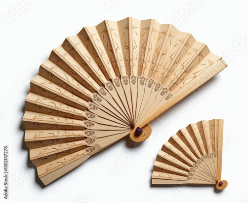 Ornate Hand Fans, One Large and One Small, Transparent Background