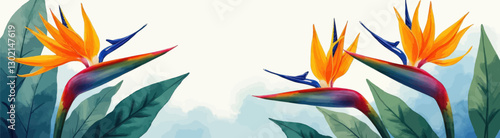 Painted Bird of Paradise Flowers with Transparent Background