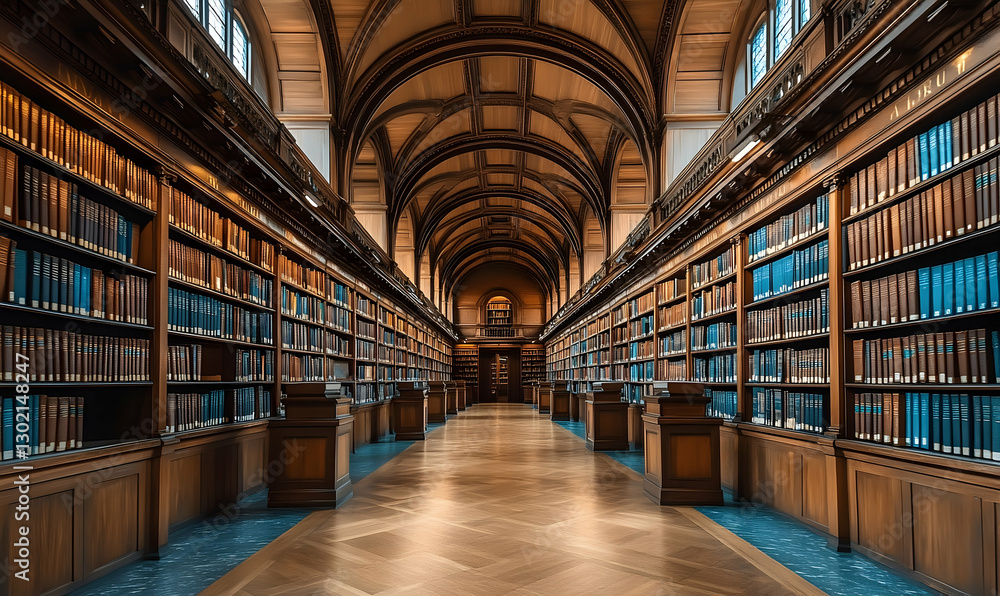 Fototapeta premium Grand Library Hallway, Filled with Books