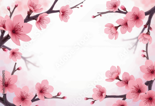 Pink Cherry Blossoms Frame White Space