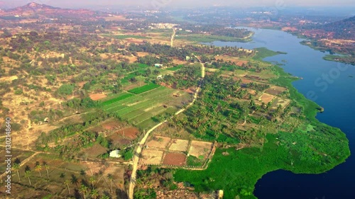 Beautiful ariel view of Akravati river backwaters nearby Mekedatu sangama in Kanakpura Road close to Bangalore city in Karnataka photo