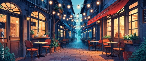 Wallpaper Mural Hidden alley cafe with fairy lights background anime retro cartoon concept illustration Torontodigital.ca