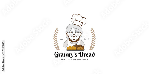 Grandmother cook logo for cafe or home cooking restaurant. Pastry and bakery logotype. Vintage Retro Bakery Shop Label Sticker Logo design vector