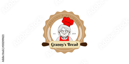 Grandmother cook logo for cafe or home cooking restaurant. Pastry and bakery logotype. Vintage Retro Bakery Shop Label Sticker Logo design vector
