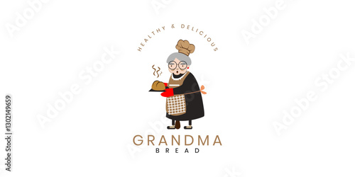 Grandmother cook logo for cafe or home cooking restaurant. Pastry and bakery logotype. Vintage Retro Bakery Shop Label Sticker Logo design vector