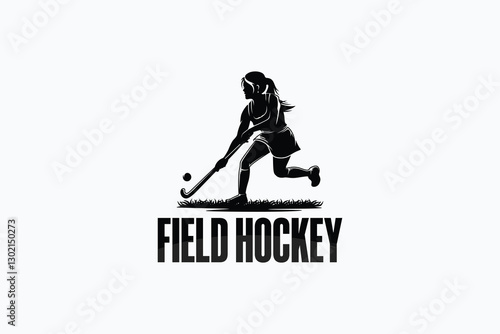 Field hockey logo design vector illustration. Grass field women's hockey sport logo